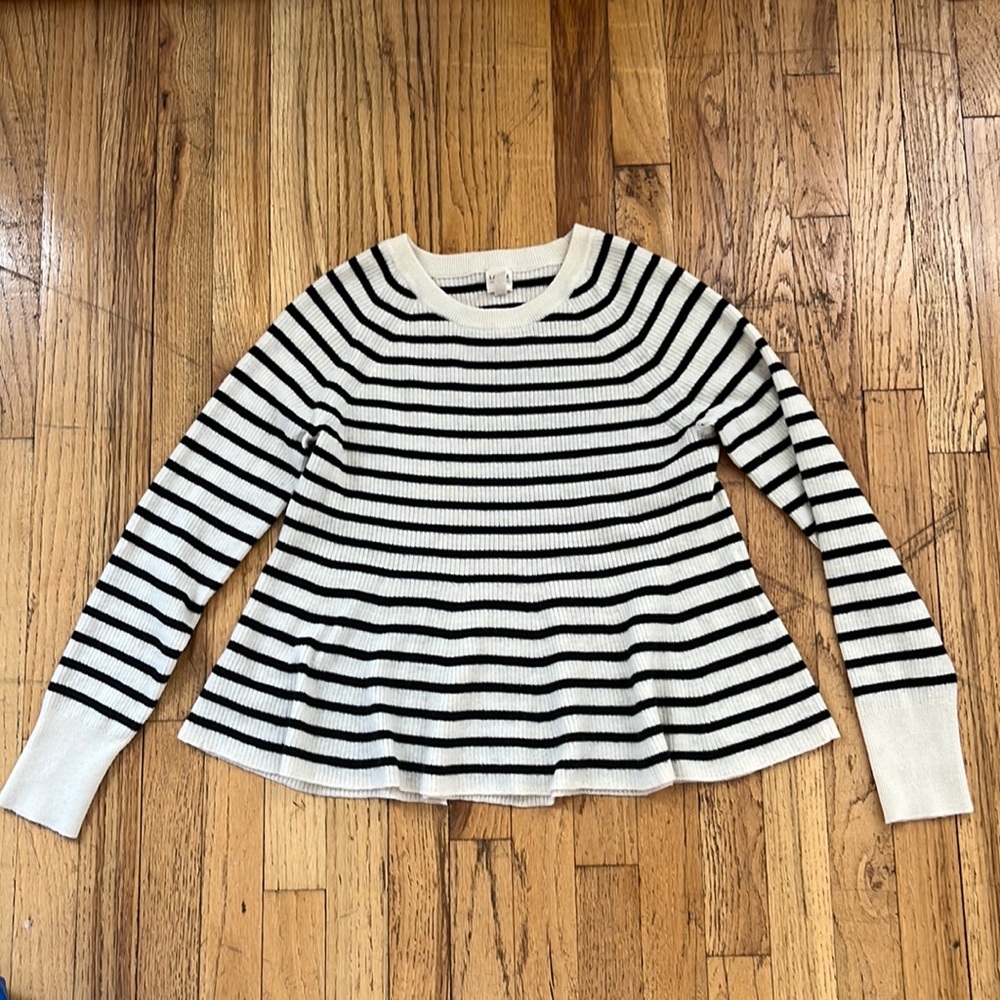 Rebecca Taylor La Vie Black and Cream Will Striped Sweater Size Medium